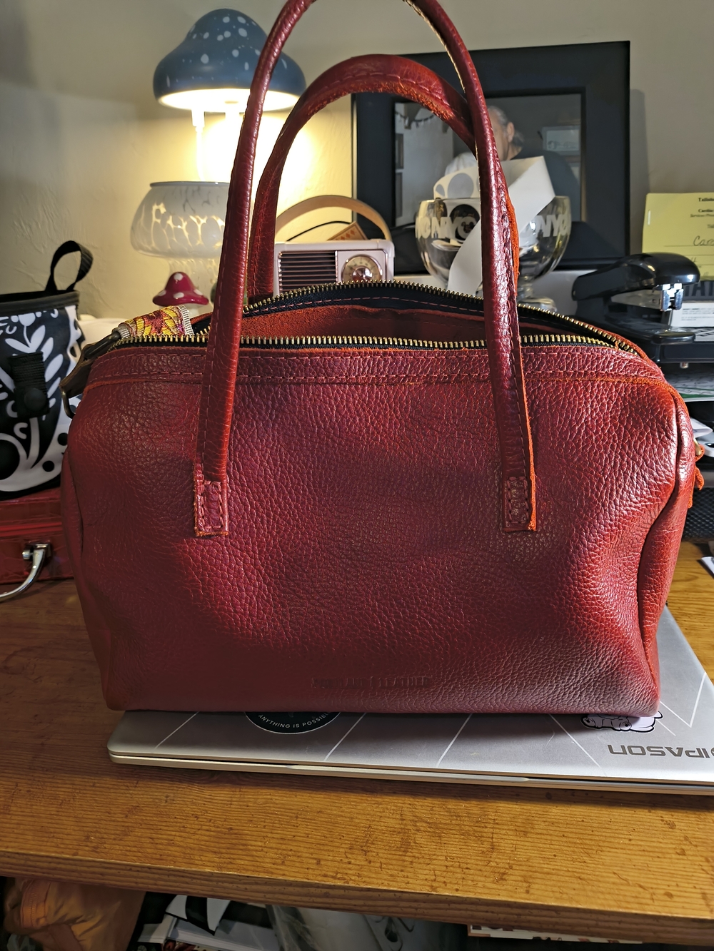 Portland Leather Red Pebbled Large Sloan Satchel With 2 Straps.